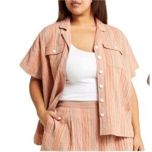 NWOT Madewell stripe stretch linen cotton camp SHIRT SIZE L